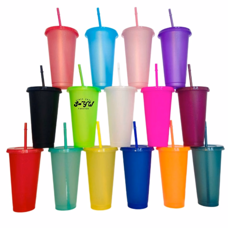 Glitter Plastic Tumbler With Straw