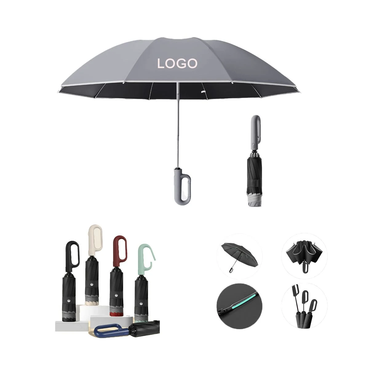 Custom Reverse Button Folding Umbrella 1