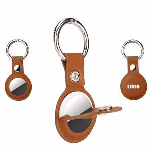 Stylish PU Leather Airtag Holder Key Ring With Loop Closure
