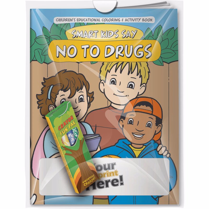 Combo Pack - CB1007 Coloring Book & 4-Pack of Crayons (Imprinted) in a Poly Bag