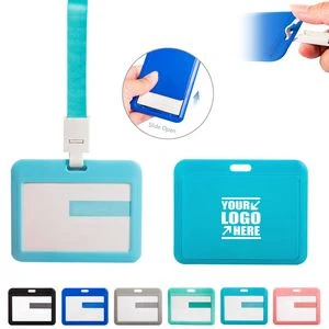 Slide Open Plastic Portrait Lanyard Card Holder 1