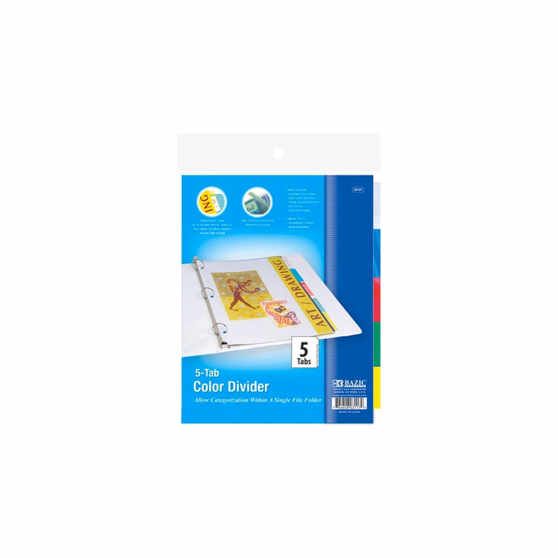 Index Dividers - 5 Count Assorted Color Tabs