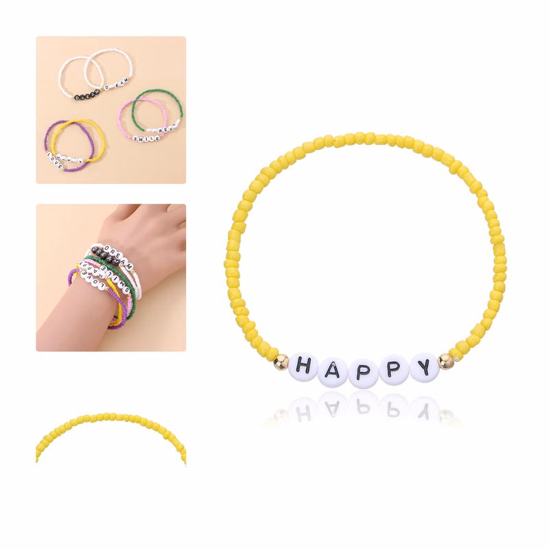 MOQ 50 Letter Bead Fashion Bracelet Colorful Beaded Wristband