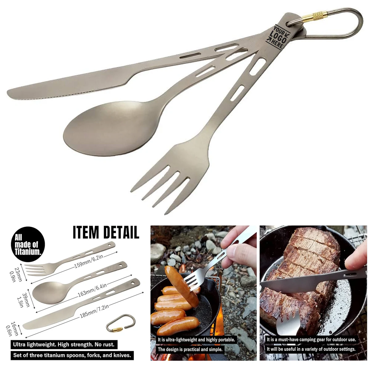 Ultra Lightweight Spoon Fork Knife Titanium Cutlery set Cookware Outdoor Camping BBQ Flatware 1