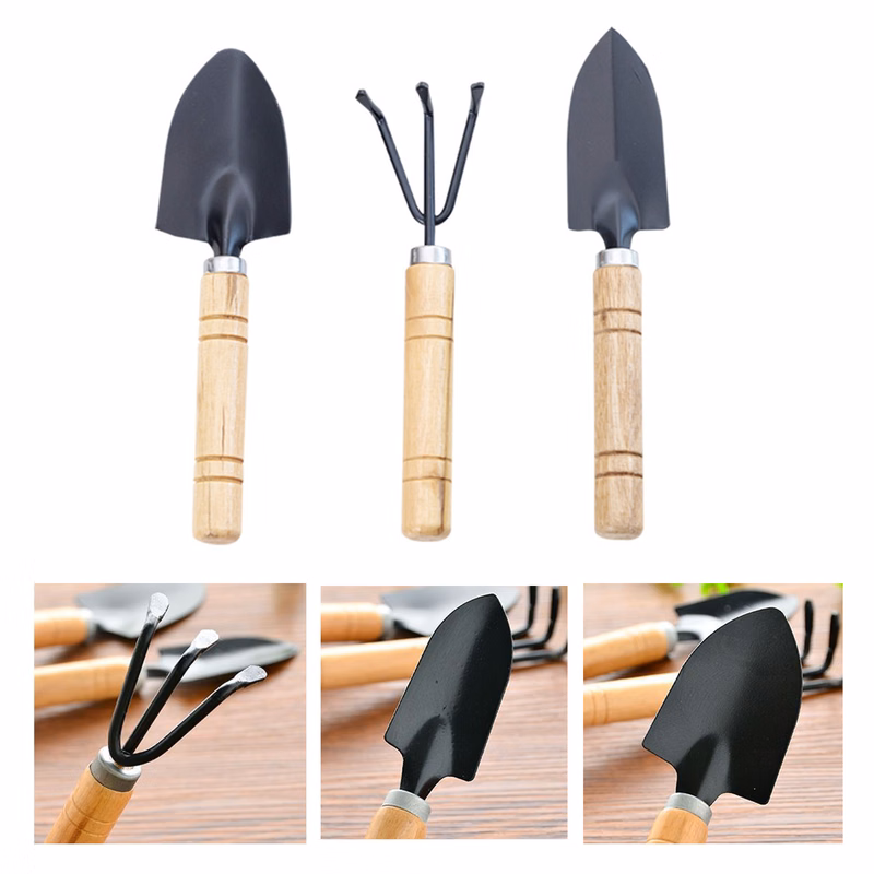 Wood-Handled Mini Shovel Rake Spade Sets For Garden Use