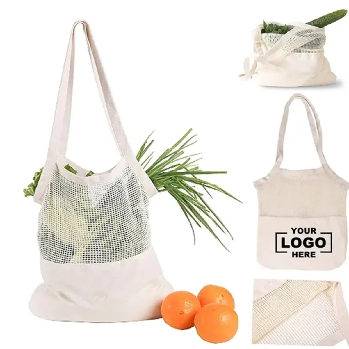 Eco-friendly Shopping Grocery Cotton Mesh Tote Bag, custom tote bag with logo imprint 1