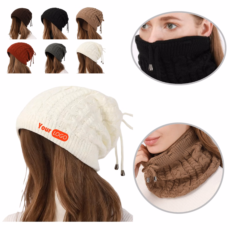 Acrylic 3 in 1 Drawstring Knit Hat