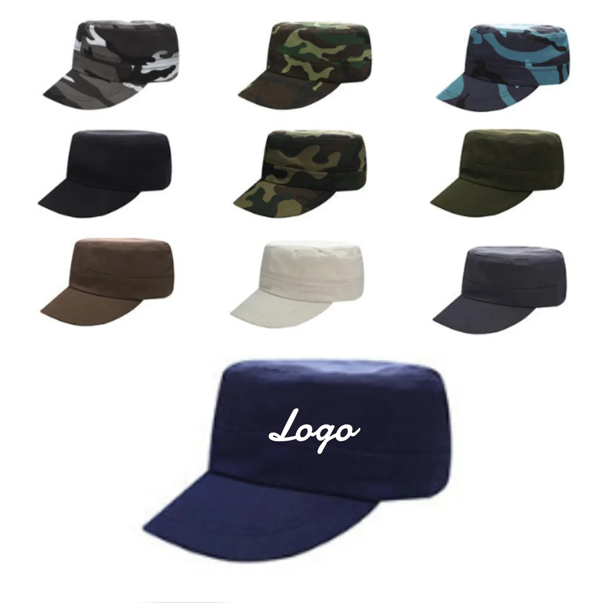 Camouflage and Solid Color Custom Logo Military style Caps 1