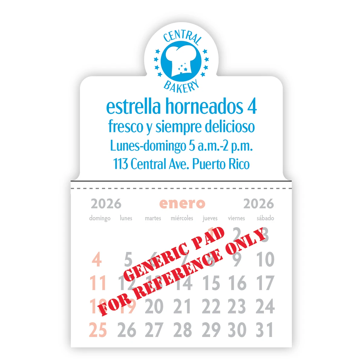 Designer Shaped Kwik-Stik 6 mil smooth white Vinyl Spanish Calendar w/ Center Circle Top 1
