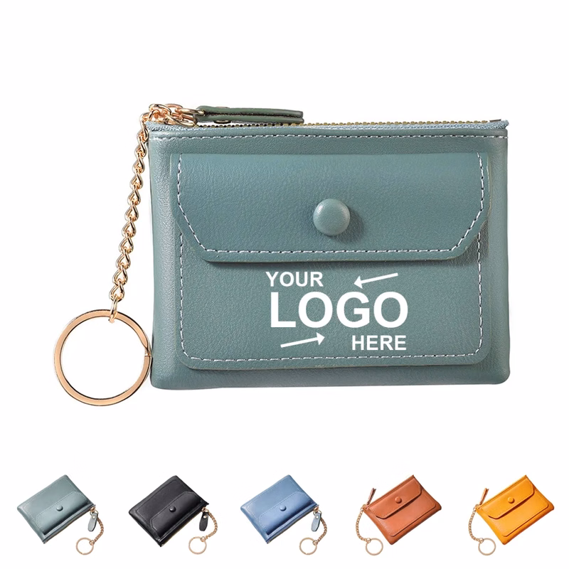 Mini Pu Zipper Coin Purse With Keychain