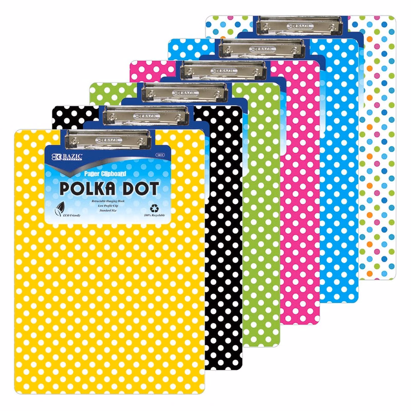Clipboards - Low Profile Clip Assorted Polka Dot Designs