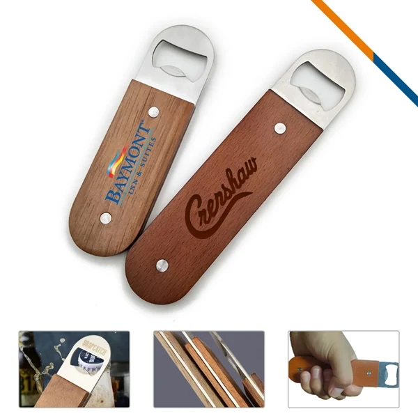 Custom Ergonomic Wooden Handle Stainless Steel Bottle Opener — Camping & Home Bar 1
