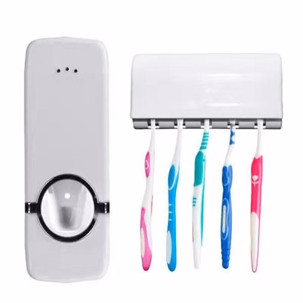 Auto Toothpaste Dispenser with 5 Toothbrush Holder Set