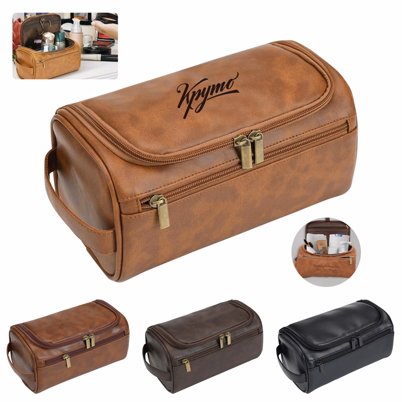 Personalized Leather Toiletry Bag with Hook