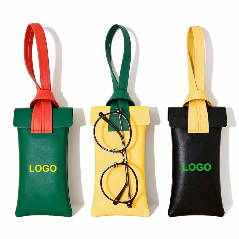 Color Block PU Sunglasses Pouch with Hand Strap