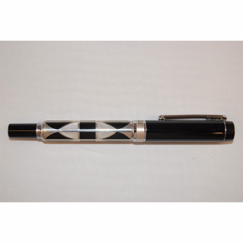 *CLOSEOUT* Ingenue Inlayed Mother-of-Pearl & Black Onyx Rollerball Pen With Screw Off Cap