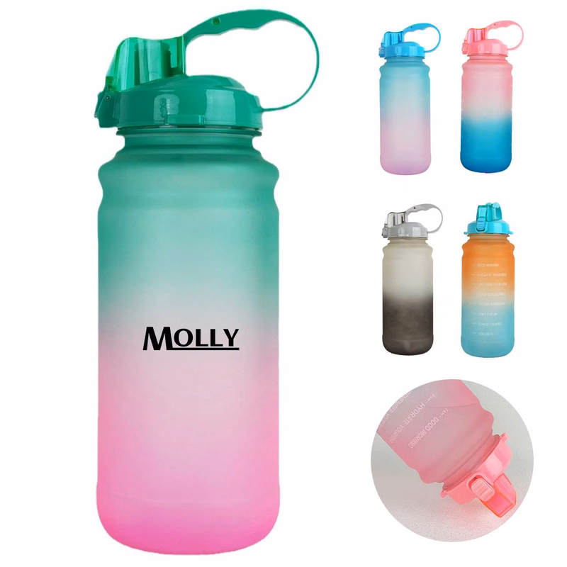 64Oz Motivational Time Marker Water Bottle W/ Straw
