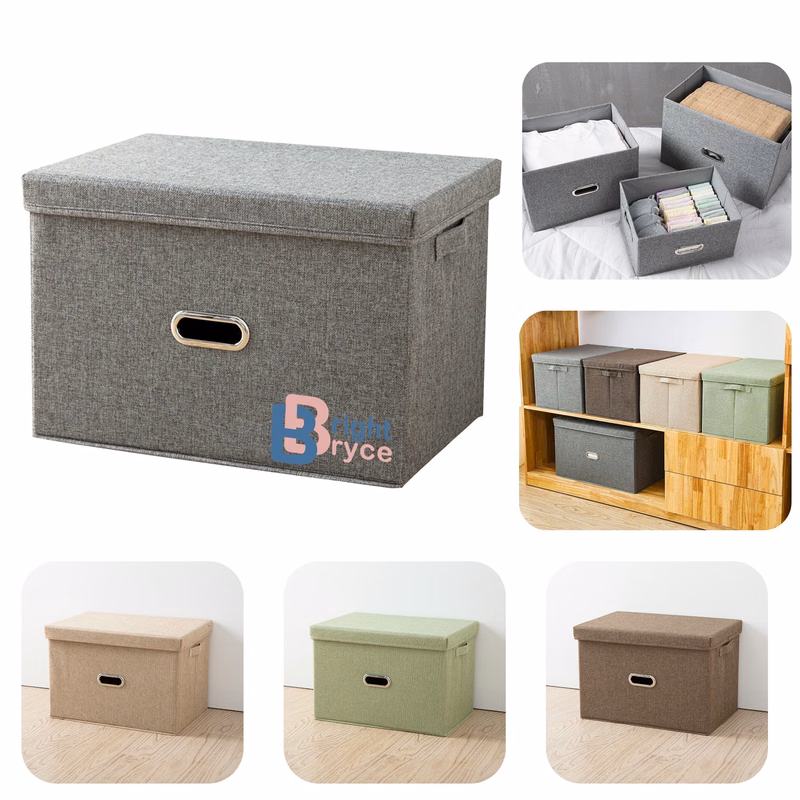 Foldable Burlap Cloth Cube Storage Bin with Lid