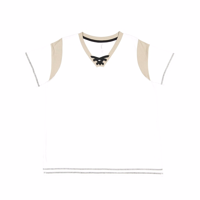 Women's Curvy Lace Up Fine Jersey Tee - 3833