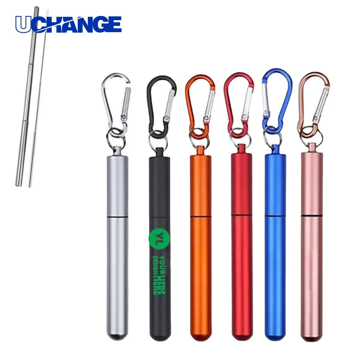 304 Metal Case Reusable Collapsible Straw Set 1