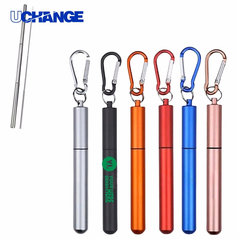 304 Metal Case Reusable Collapsible Straw Set