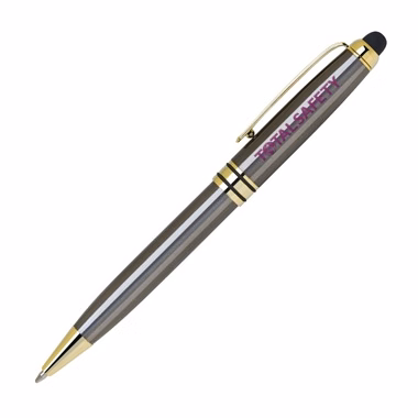 Elegant Heavy Weight Brass Ball Point Pen with Stylus - Gun Metal