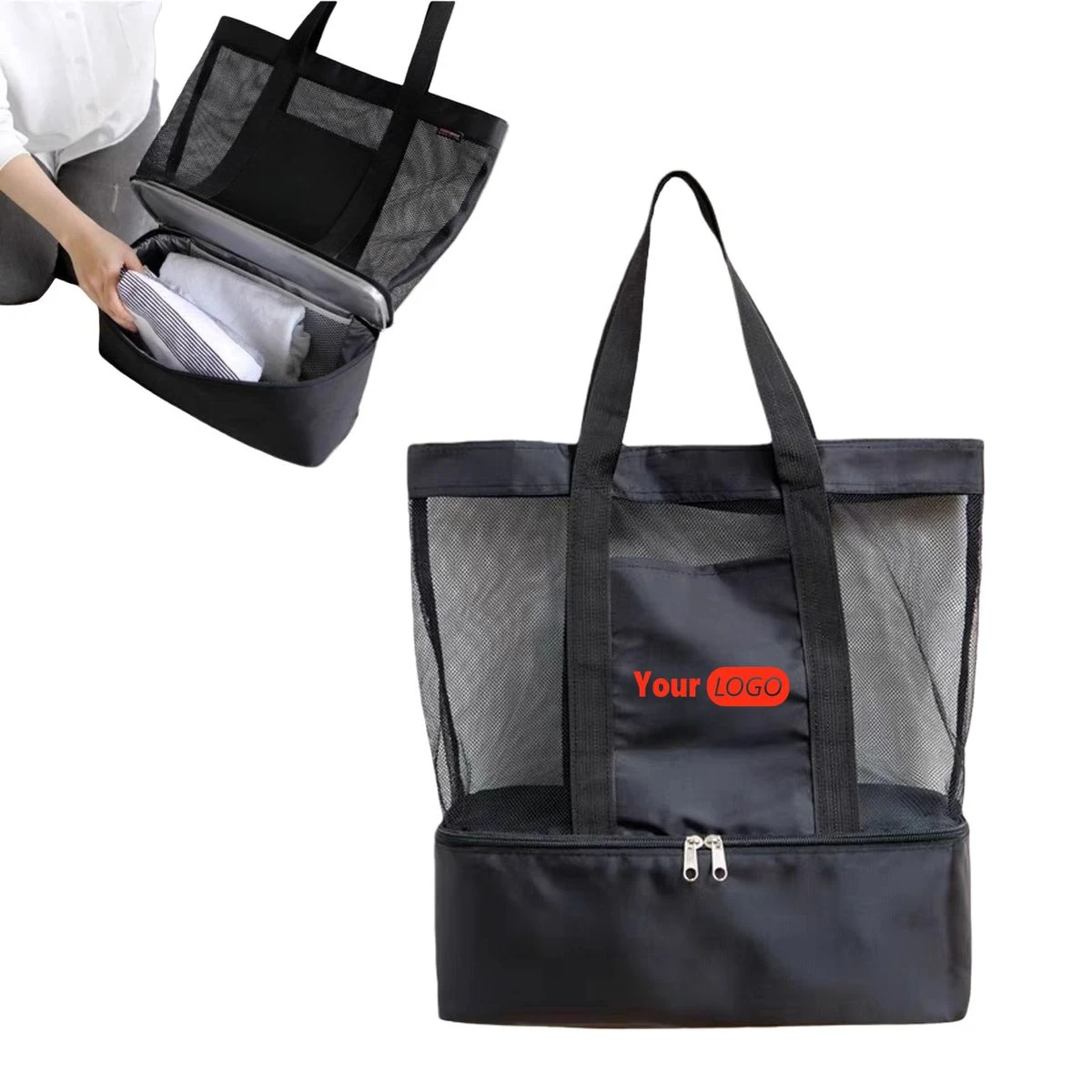 Dual Compartment Mesh Beach Bag 1