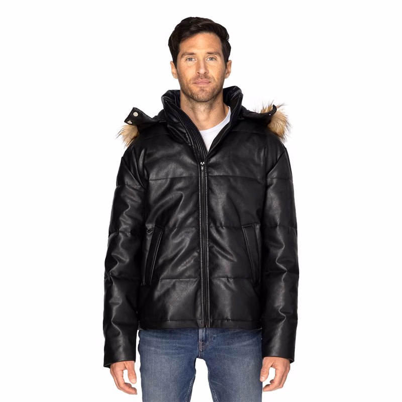 Unisex Vegan Leather Puffer Jacket - 397J