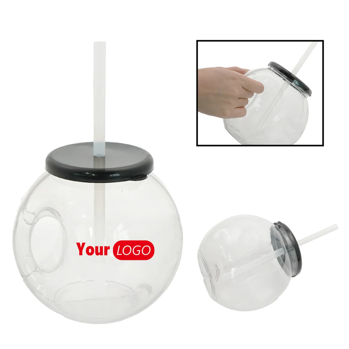 Bubble-Shaped Drinkware with Straw, custom plastic cup with logo imprint 1