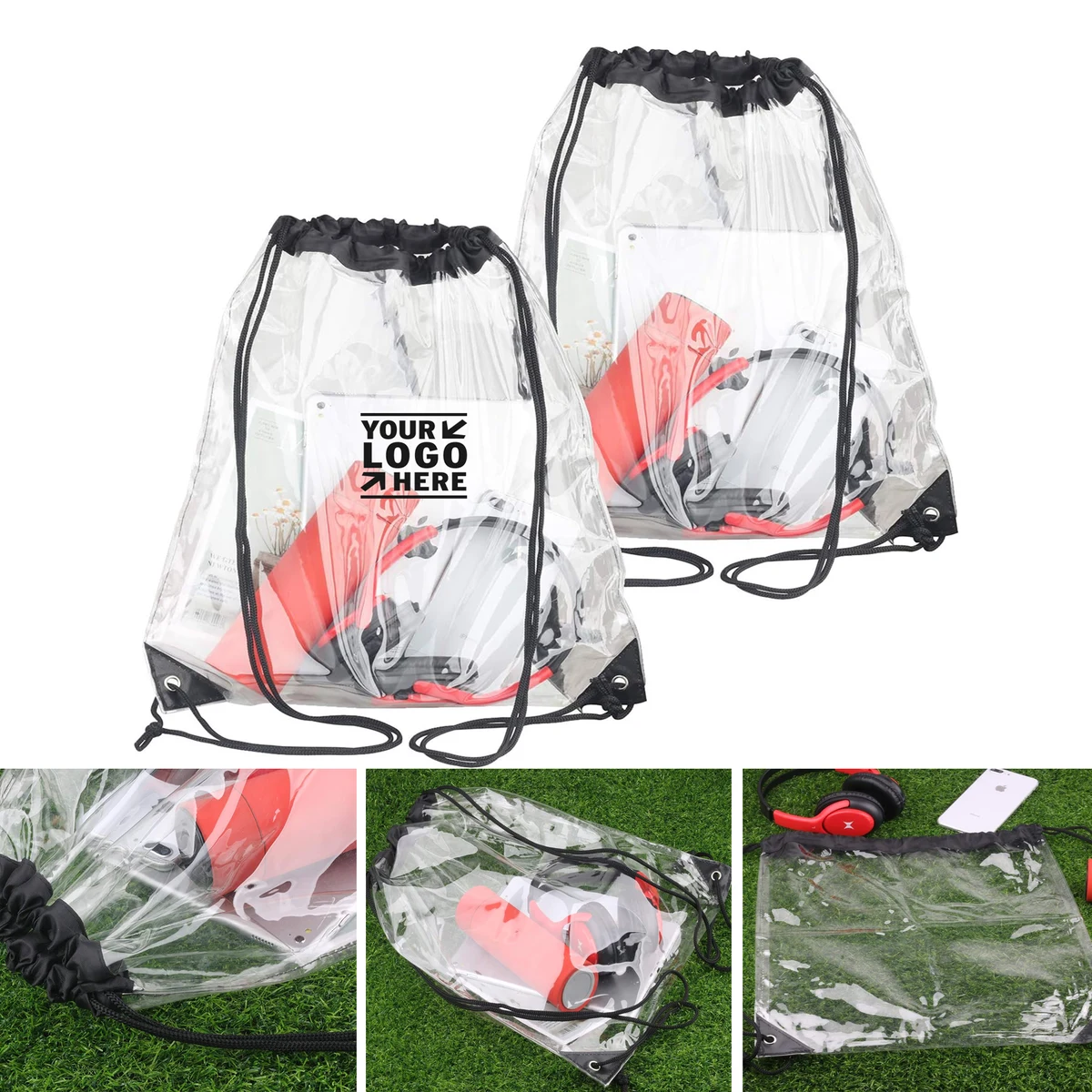 2 Pieces Stadium Colleges Sport Event Work Concert Security Approved Small Clear Drawstring Bag 1
