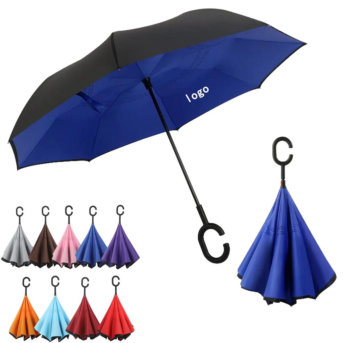 Custom Double Layer Inverted Umbrella With C Shape Handle 1