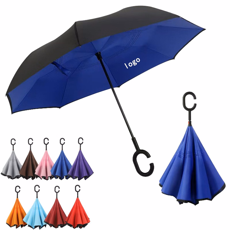 Custom Double Layer Inverted Umbrella With C Shape Handle