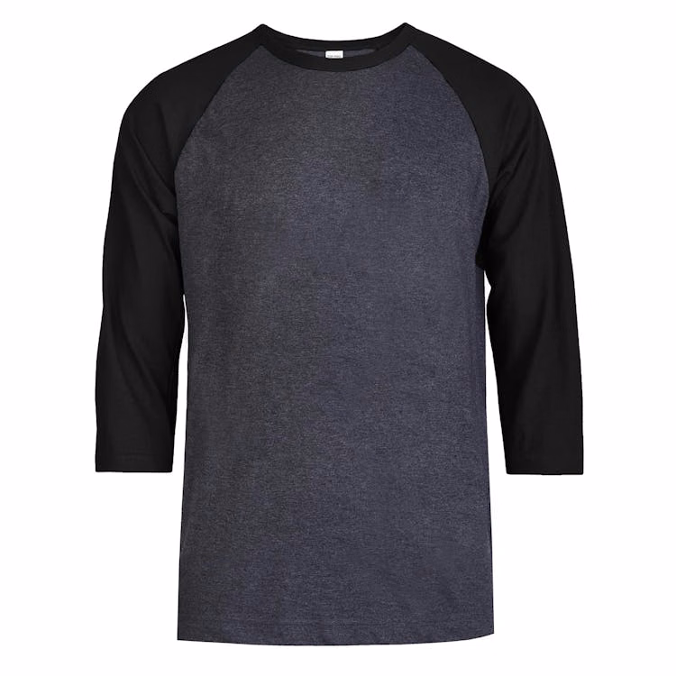 Men's 3/4 Sleeve Baseball T-Shirt - 2XL Black/Charcoal
