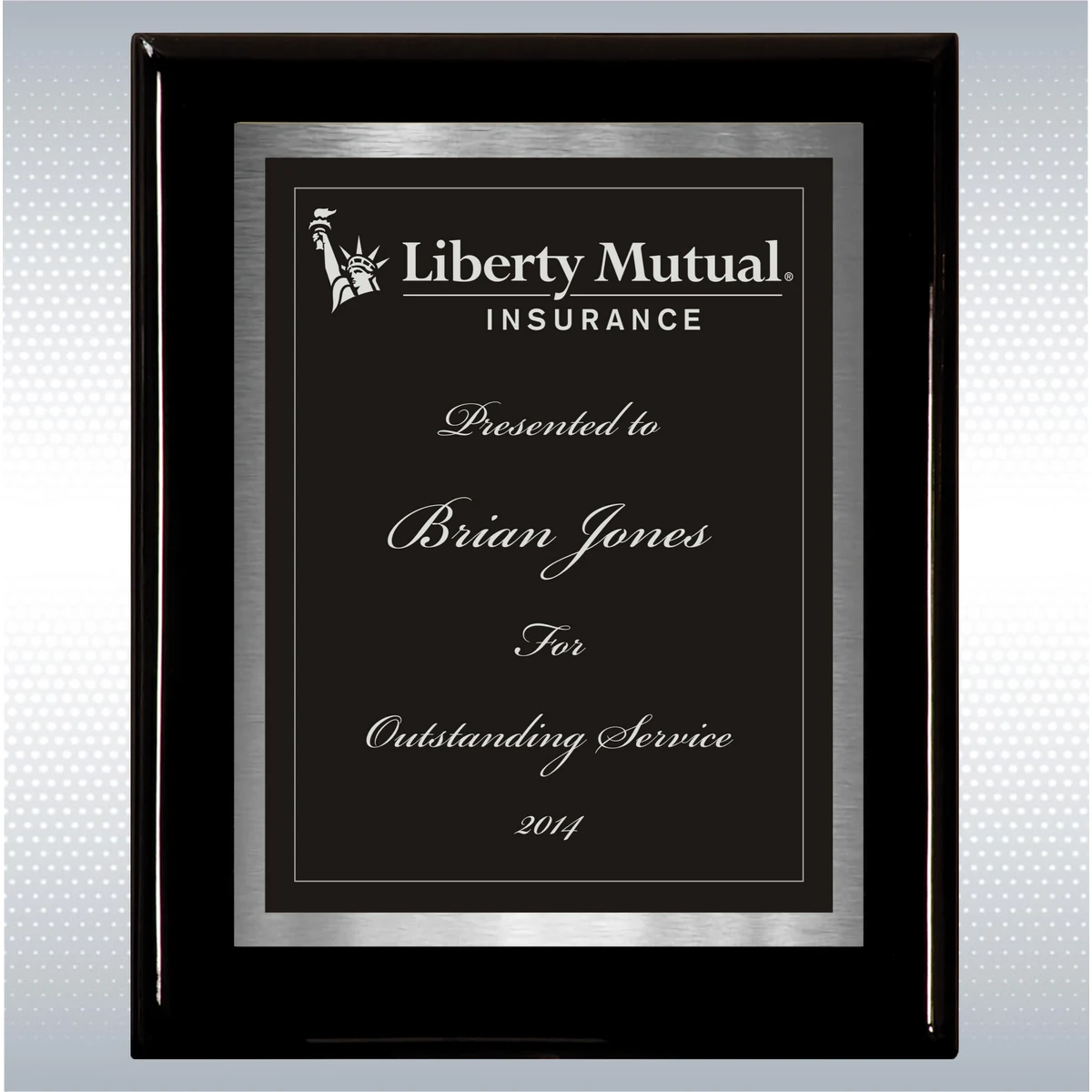 Black Piano Finish Wood Plaque w/Choice of Double Engraved Plate (8" x 10") 1