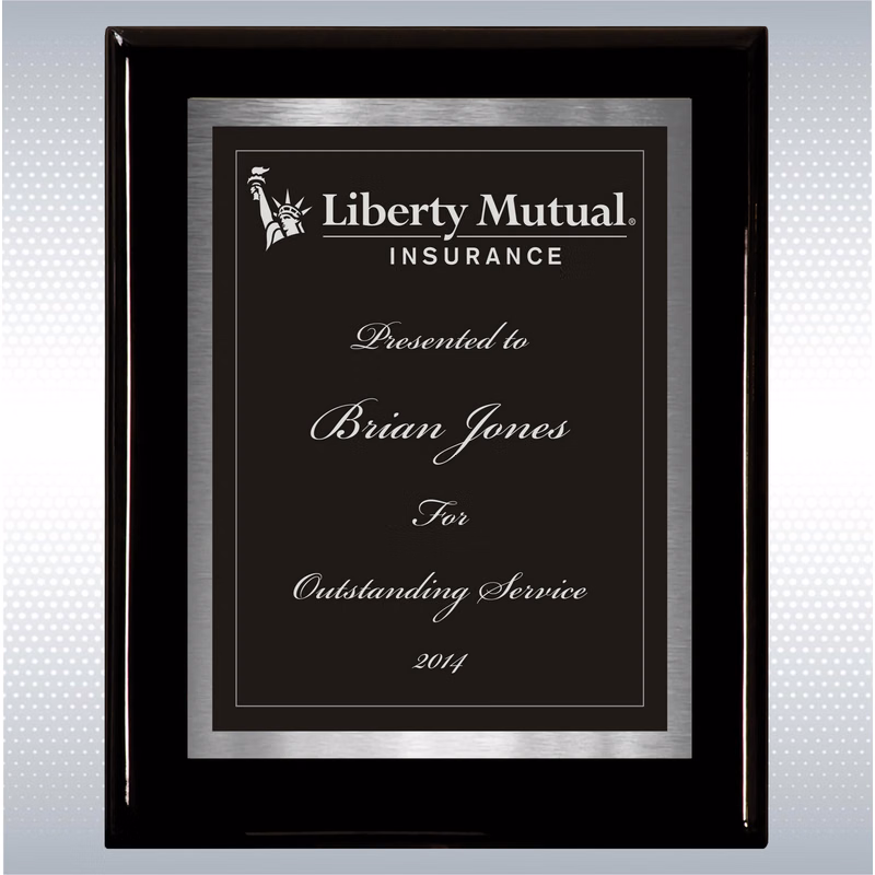 Black Piano Finish Wood Plaque w/Choice of Double Engraved Plate (8" x 10")