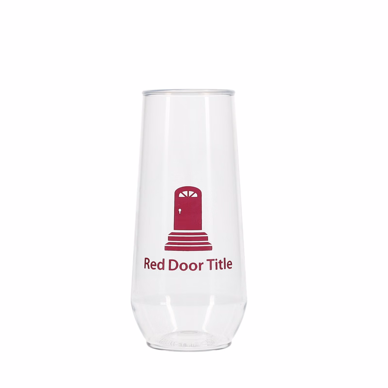 10 oz Reserv Plastic Stemless Flute Clear Tradition Print