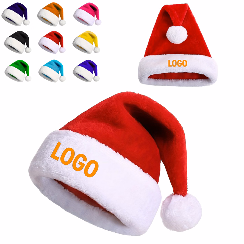 Short Plush Christmas Santa Hat For Holiday Events And Giveaways