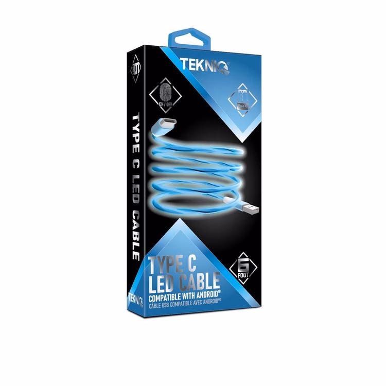 USB-C to USB-A Charging Cable - Assorted LED 6'