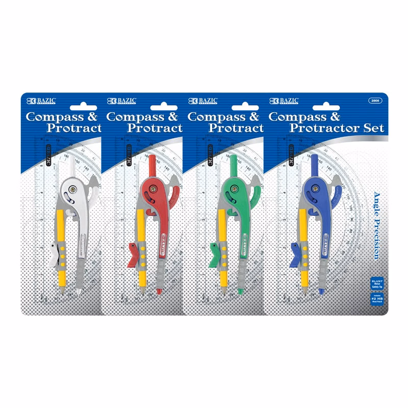 Compass & Protractor Sets - Includes Pencil Assorted Colors