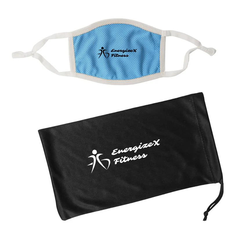 Adjustable 3-Ply Cooling Mask & Mask Pouch With Antimicrobial Additive 1