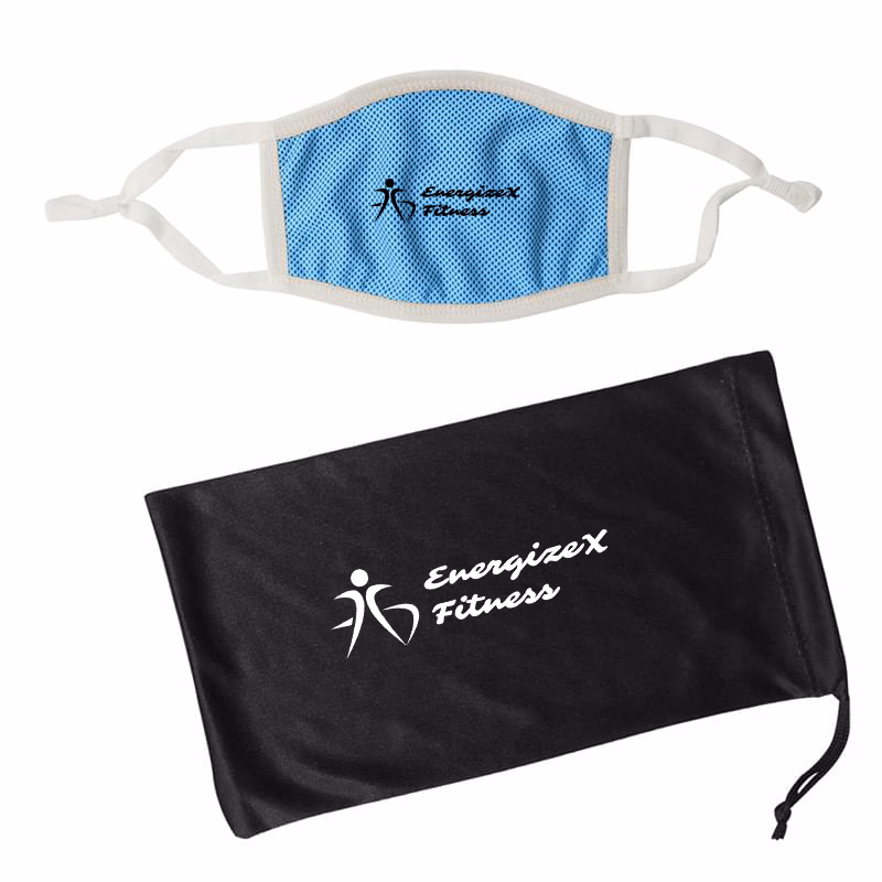 Adjustable 3-Ply Cooling Mask & Mask Pouch With Antimicrobial Additive