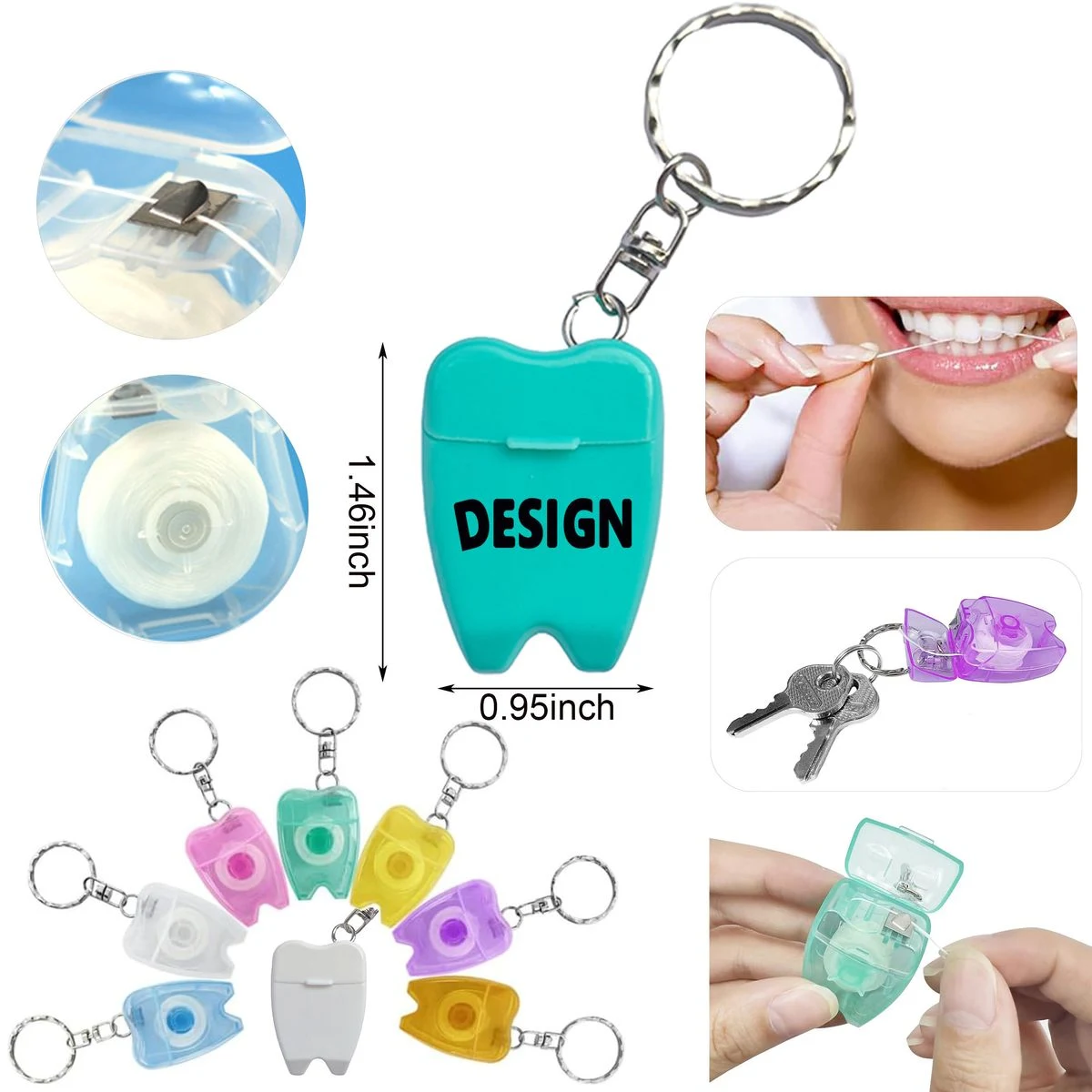 MOQ50 39 Inch Long Portable Dental Floss Keychain 1