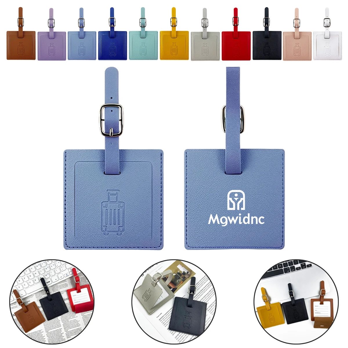 Square Luggage Tag PU Leather with Signature Paper 1
