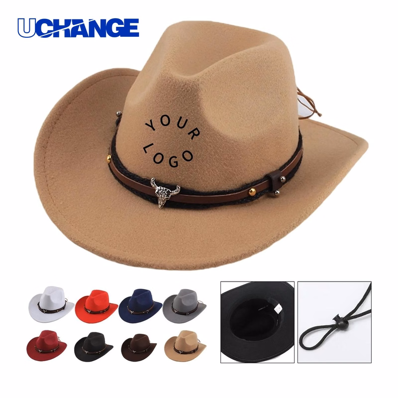 Retro Western Cowboy Felt Hat Headwear for Events