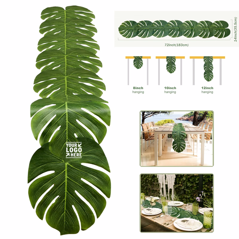 Artificial Palm 72 Inch Tropical Leave Table Runner Faux Leaf Table Cloth