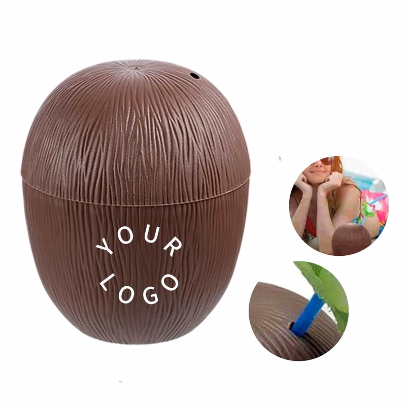 Customizable Coconut-Shaped Cup with Hibiscus Design