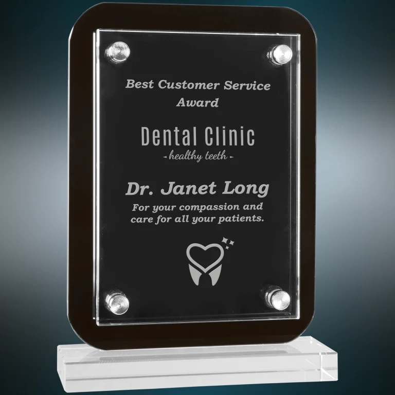 5 1/2" x 7 3/4" Black Floating Glass Standup Plaque Award 1