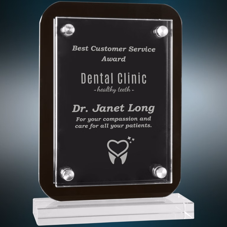 5 1/2" x 7 3/4" Black Floating Glass Standup Plaque Award