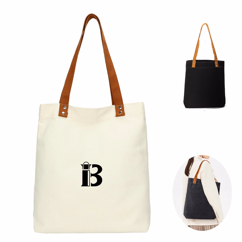 Canvas Tote Bag With PU Leather Handles