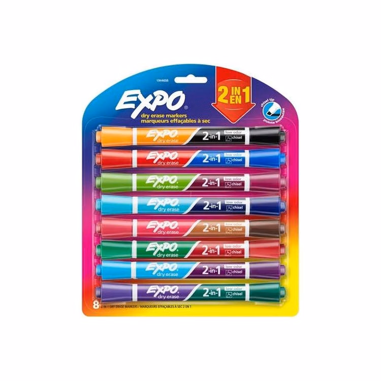 Dry Erase Markers - Assorted 2-in-1 8 Pack